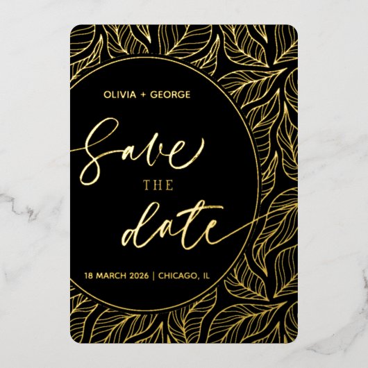 Modern Classy Elegant Leaves Foto Save the Date Folie Uitnodiging (Voorkant)