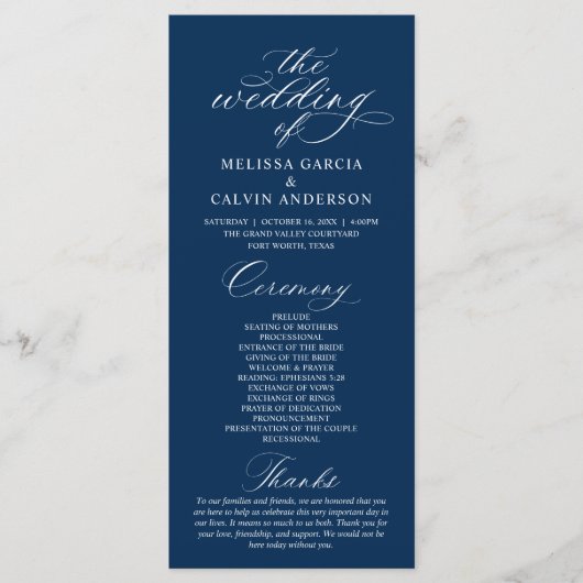 Modern Classy Elegant Wedding Ceremony Programmakaart (Voorkant)