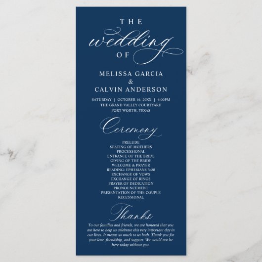 Modern Classy Elegant Wedding Ceremony Programmakaart (Voorkant)
