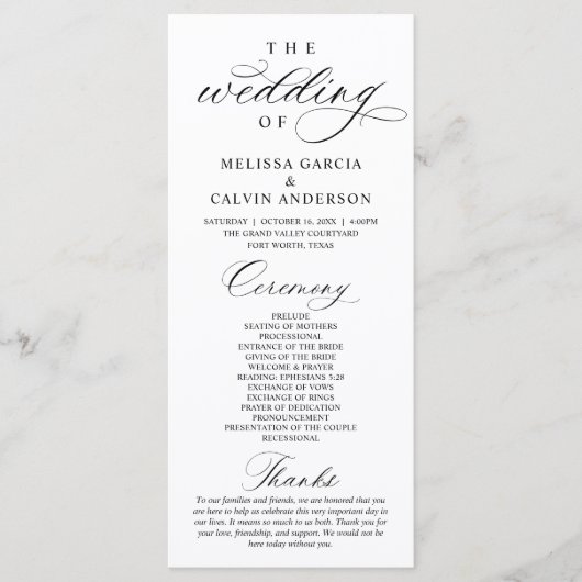 Modern Classy Elegant Wedding Ceremony Programmakaart (Voorkant)