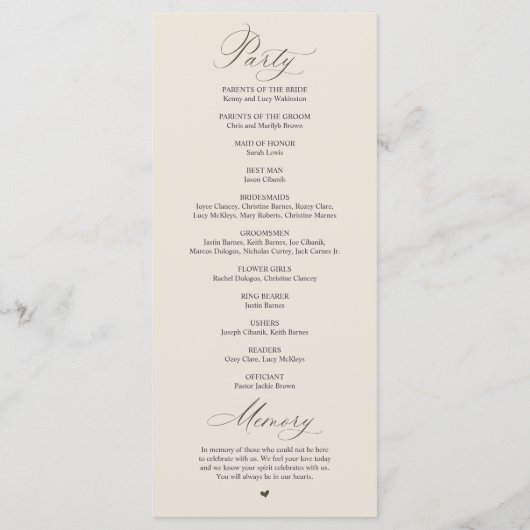 Modern Classy Elegant Wedding Ceremony Programmakaart (Achterkant)