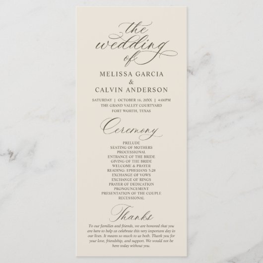 Modern Classy Elegant Wedding Ceremony Programmakaart (Voorkant)