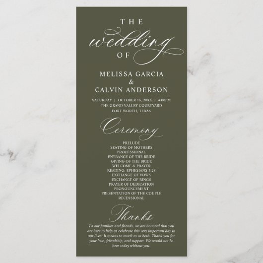 Modern Classy Elegant Wedding Ceremony Programmakaart (Voorkant)