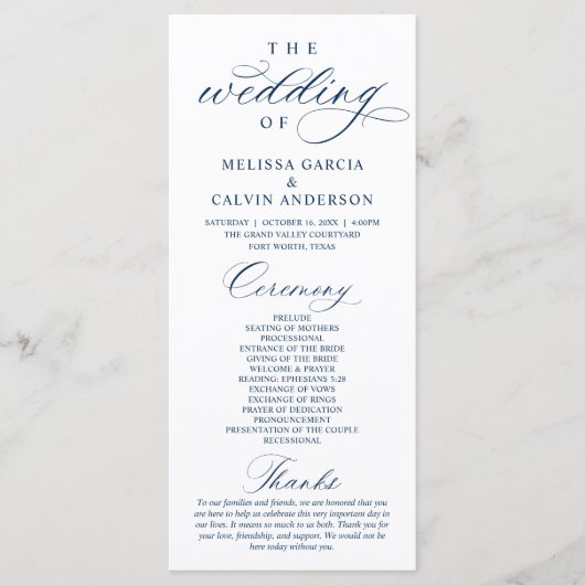 Modern Classy Elegant Wedding Ceremony Programmakaart (Voorkant)