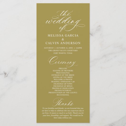 Modern Classy Elegant Wedding Ceremony Programmakaart (Voorkant)
