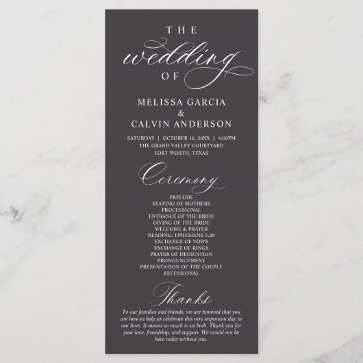 Modern Classy Elegant Wedding Ceremony Programmakaart (Voorkant)