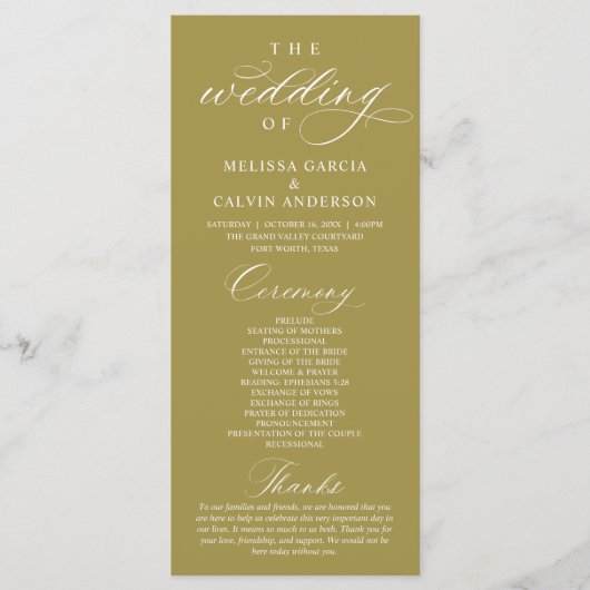 Modern Classy Elegant Wedding Ceremony Programmakaart (Voorkant)