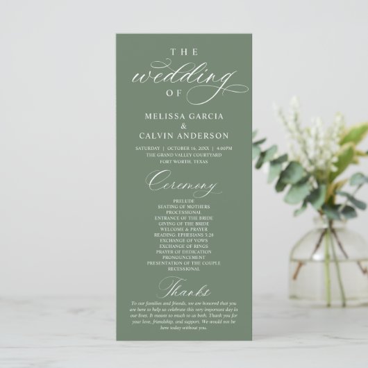 Modern Classy Elegant Wedding Ceremony Programmakaart (Staand voorkant)