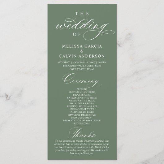 Modern Classy Elegant Wedding Ceremony Programmakaart (Voorkant)