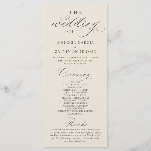 Modern Classy Elegant Wedding Ceremony Programmakaart (Voorkant)