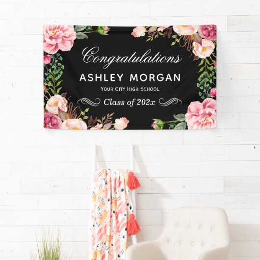 Modern Classy Floral Congrats Graduation Party Spandoek (Insitu)