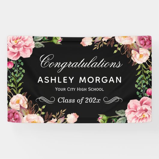 Modern Classy Floral Congrats Graduation Party Spandoek (Horizontaal)