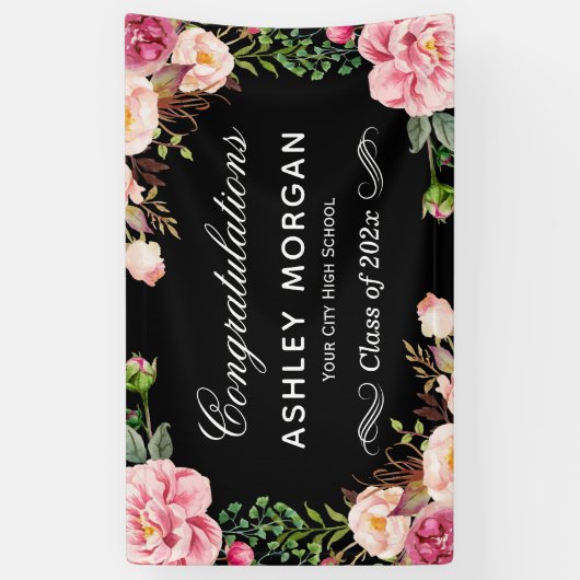 Modern Classy Floral Congrats Graduation Party Spandoek (Verticaal)