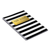 Modern Classy Gold Label en Black White Stripes Notitieboek (Rechterzijde)