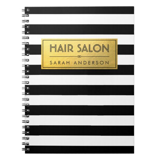 Modern Classy Gold Label en Black White Stripes Notitieboek (Voorkant)