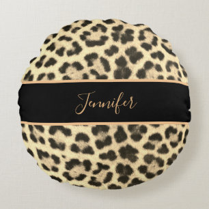 Modern Classy Leopard Print Gepersonaliseerde naam Rond Kussen