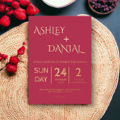 Modern Classy Magenta Gold Calligraphy Wedding Folie Uitnodiging