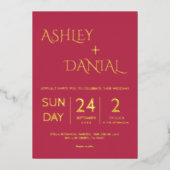 Modern Classy Magenta Gold Calligraphy Wedding Folie Uitnodiging (Voorkant)