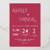 Modern Classy Magenta Silver Calligraphy Wedding Folie Uitnodiging (Voorkant)