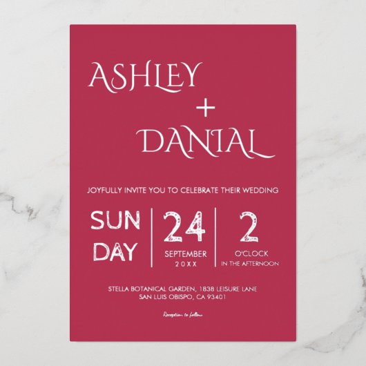 Modern Classy Magenta Silver Calligraphy Wedding Folie Uitnodiging (Voorkant)