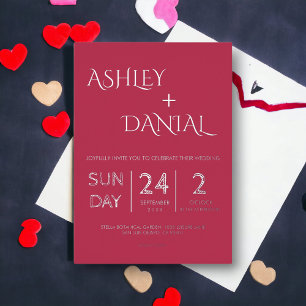 Modern Classy Magenta Silver Calligraphy Wedding Folie Uitnodiging