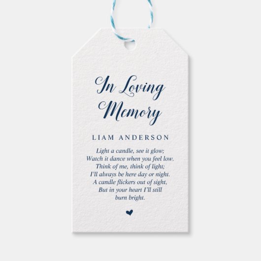 Modern Classy Navy Blue, Funeral Memorial Service Cadeaulabel (Voorkant)
