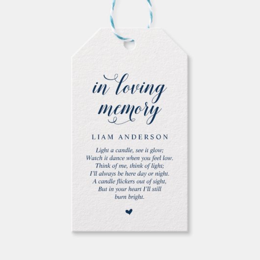 Modern Classy Navy Blue, Funeral Memorial Service Cadeaulabel (Voorkant)