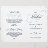Modern Classy Navy Blue, vouwbaar huwelijksprogram (Voorkant / Achterkant)