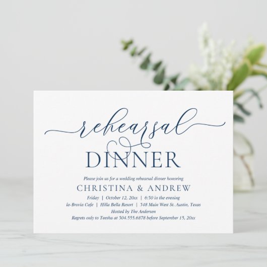 Modern Classy Navy Blue, Wedding Rehearsal Dinner Kaart (Staand voorkant)