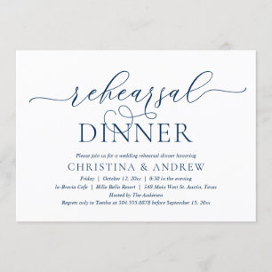 Modern Classy Navy Blue, Wedding Rehearsal Dinner Kaart