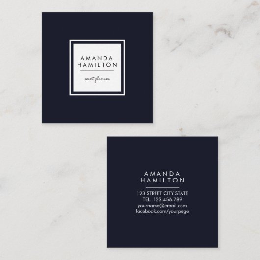 Modern Classy Navy en wit Vierkante Visitekaartje (Voorkant / Achterkant)