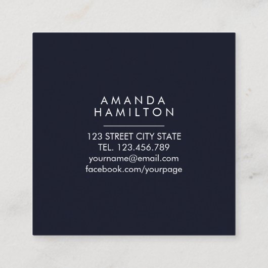 Modern Classy Navy en wit Vierkante Visitekaartje (Achterkant)