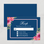 Modern Classy Paars Pink Floral Navy Blue RSVP Kaartje (Voorkant / Achterkant)