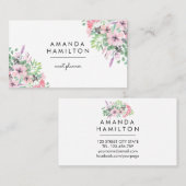 Modern Classy PINK Waterverf Boeket en bladeren Visitekaartje (Voorkant / Achterkant)