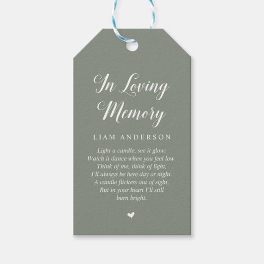 Modern Classy Sage Green, Funeral Memorial Service Cadeaulabel (Voorkant)
