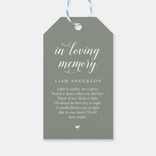 Modern Classy Sage Green, Funeral Memorial Service Cadeaulabel (Voorkant)
