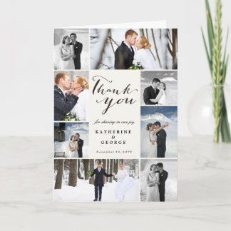 Modern Classy Script 8 Multi Photo Stylish Wedding Bedankkaart