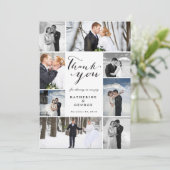 Modern Classy Script 8 Multi Photo Stylish Wedding Bedankkaart (Staand voorkant)