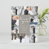 Modern Classy Script 8 Multi Photo Stylish Wedding Bedankkaart (Staand voorkant)