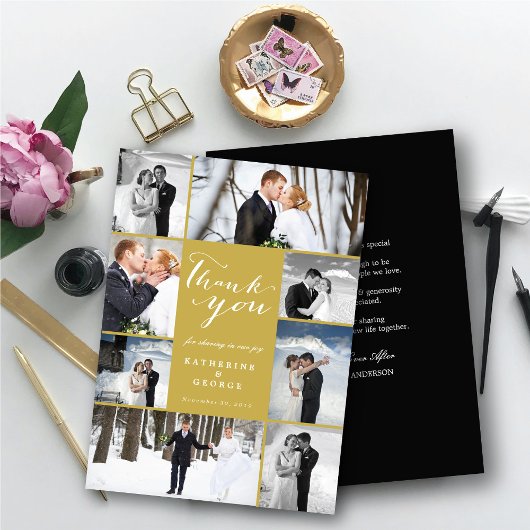Modern Classy Script 8 Multi Photo Stylish Wedding Bedankkaart