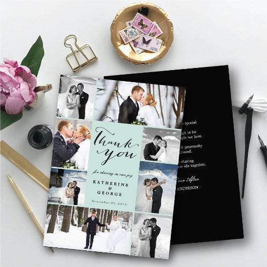Modern Classy Script 8 Multi Photo Stylish Wedding Bedankkaart