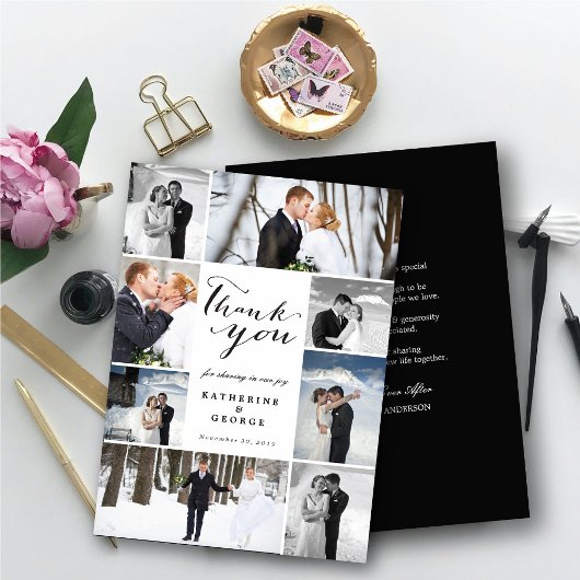 Modern Classy Script 8 Multi Photo Stylish Wedding Bedankkaart