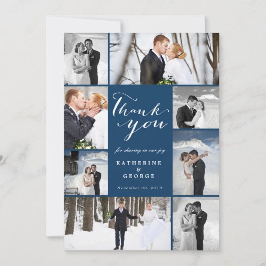 Modern Classy Script 8 Multi Photo Stylish Wedding Bedankkaart (Voorkant)