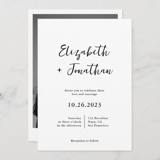 Modern Classy Script Photo Simple Wedding Kaart (Voorkant / Achterkant)
