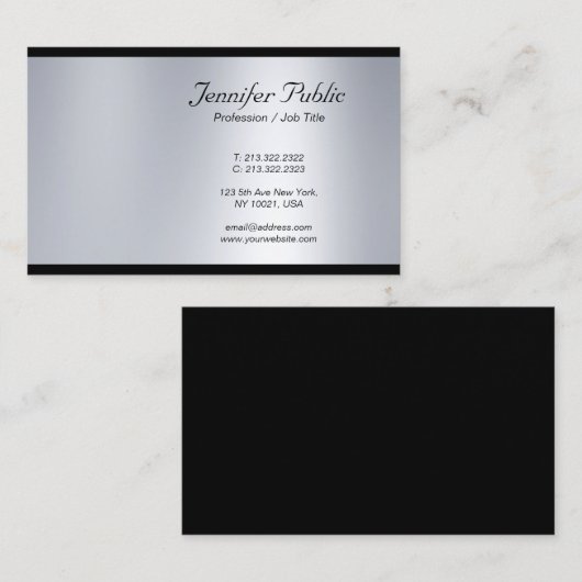 Modern Classy Script Silver Professional Luxe Visitekaartje (Voorkant / Achterkant)