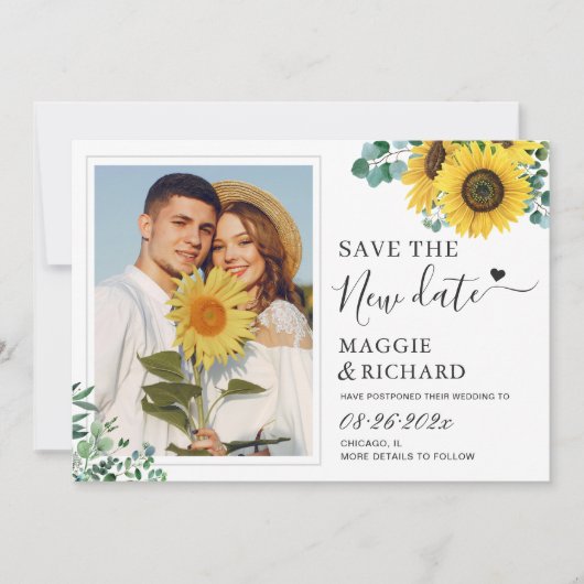 Modern Classy Sunflower Foto Save the New Date (Voorkant)