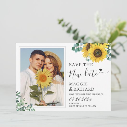 Modern Classy Sunflower Foto Save the New Date (Staand voorkant)