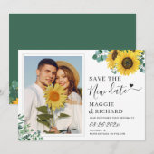 Modern Classy Sunflower Foto Save the New Date (Voorkant / Achterkant)