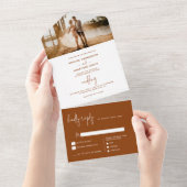 Modern Classy Terracotta Rust Photo Wedding All In One Uitnodiging (Afscheurbaar)