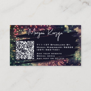 Modern Classy Typography Custom QR Code Fireworks Visitekaartje